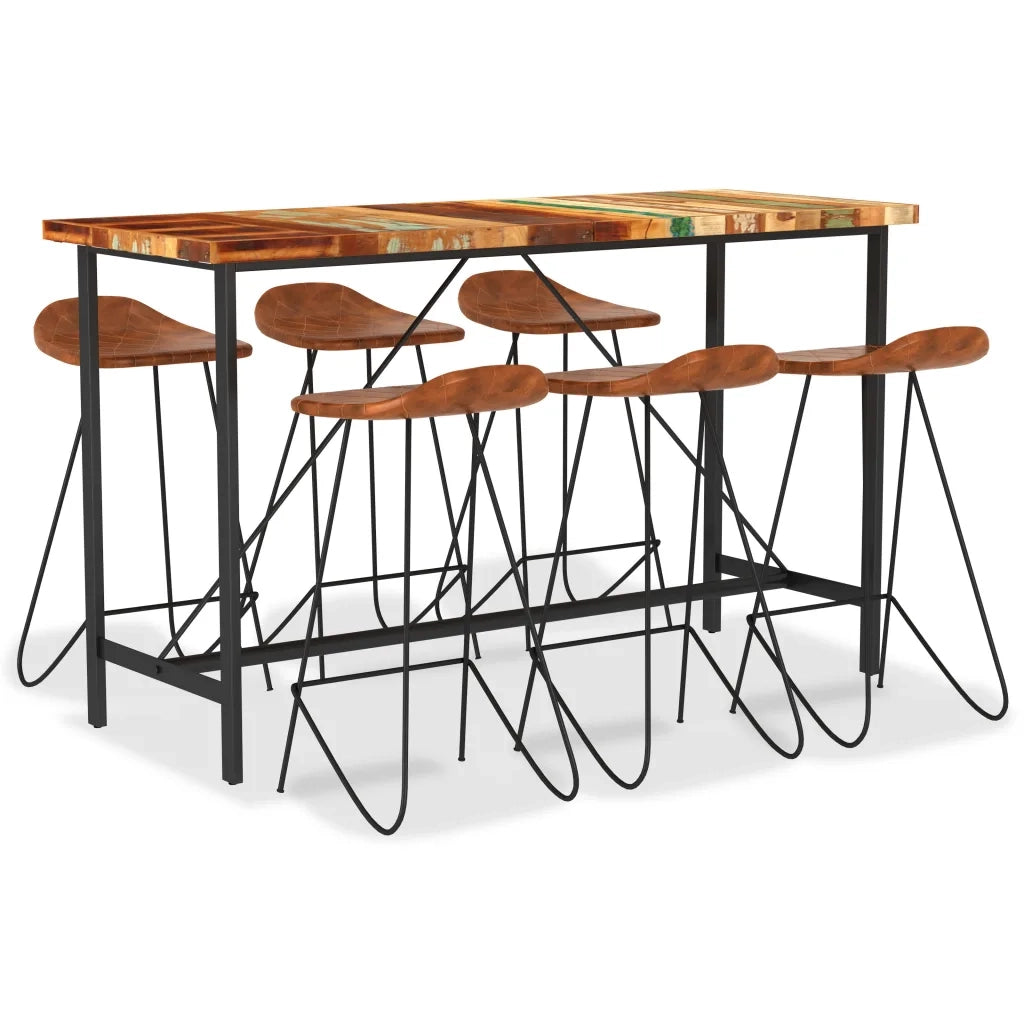 Set da Bar 7 pz in Legno Massello di Recupero e Vera Pelle