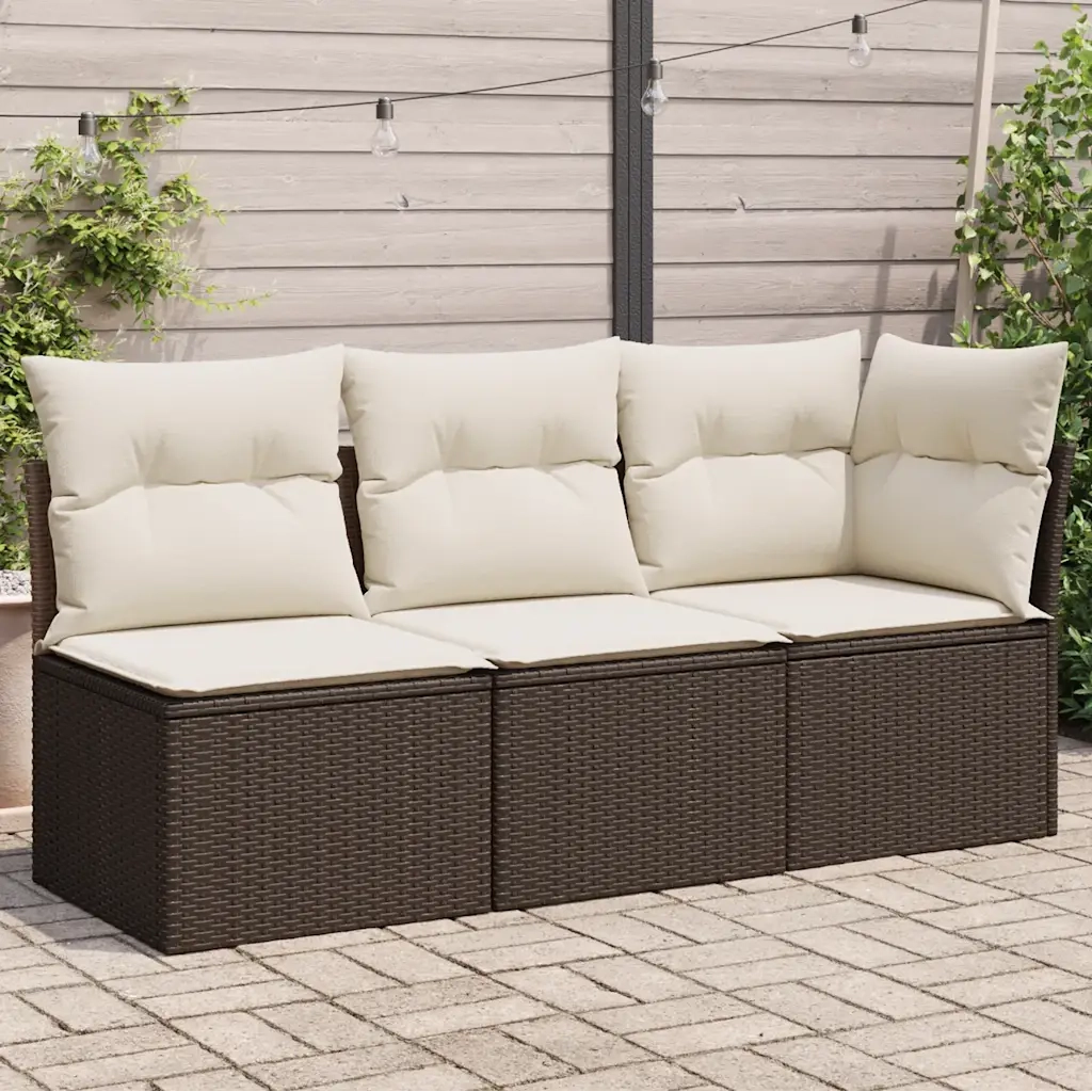 Divano da Giardino a 3 Posti con Cuscini-Sofa da Giardino-Divano da esterno in Polyrattan Marrone</em>