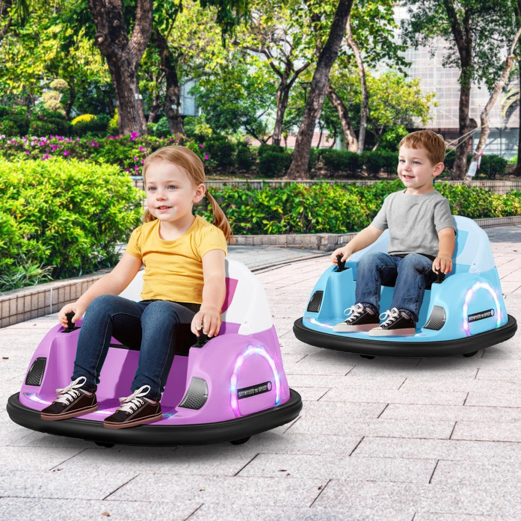 Giocattolo elettrico 12V con rotazione a 360¡ã con telecomando per bambini, Auto a scontro luci e funzione musicale Rosa-Go Kart