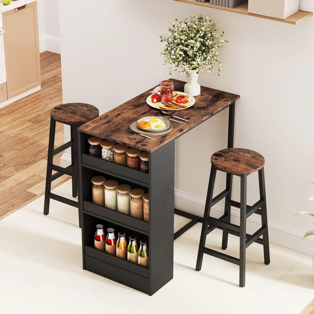 Tavolo da bar con sgabello da bar, tavolo con 2 sgabelli, 3 ripiani, telaio in metallo, set da pranzo per 2 persone, tavolo da colazione, bancone da bar, set di mobili per bar, bistrot e
