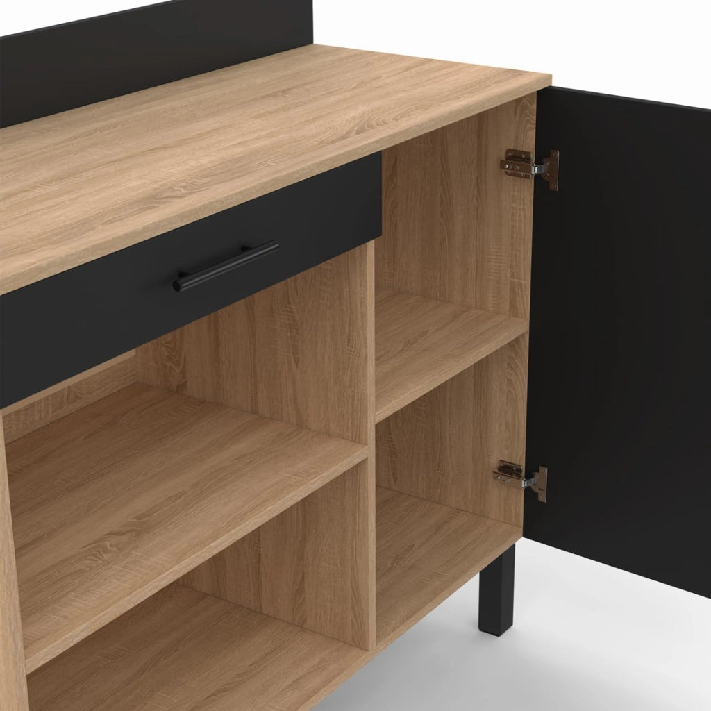 Credenza bassa 100 CM CINA piano di lavoro H.83 cm 1 anta + 1 cassetto finitura faggio e nero