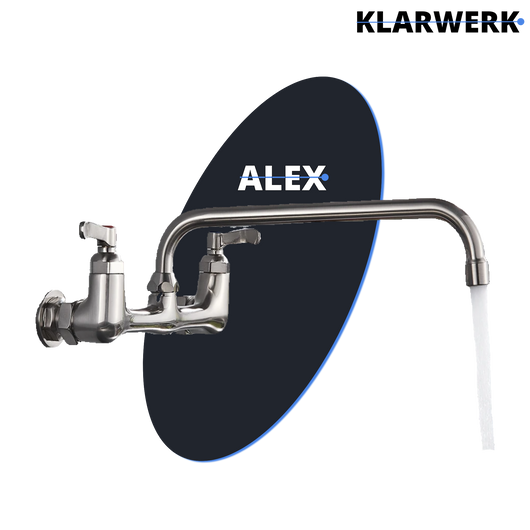 ALEX | rubinetto miscelatore catering a parete rubinetto argento|rubinetto cucina professionale acciaio inox lungo e piatto |ristorante bocca dritta