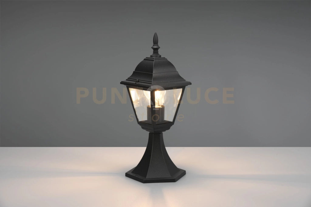 LIVENZA PALO SEGNAVIALI DA ESTERNO 4 LATI FUSIONE DI ALLUMINIO NERA E VETRO TRASPARENTE H. 36,5CM IP44 1 LUCE ATTACCO E27