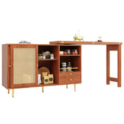Mobile Bar con Anta in Rattan; Cassetto e Ripiani Aperti; Piano Girevole ed Estensibile; in MDF; 107 x 40 x 71;4 cm