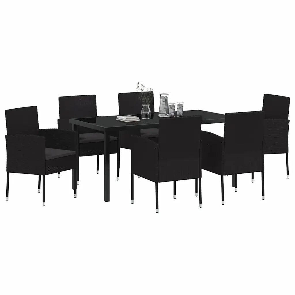 Set da Pranzo per Giardino con cuscino 7 pcs Nero polyrattan 3380068