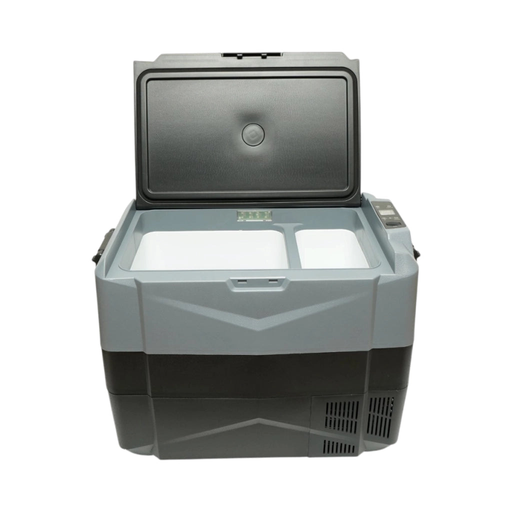Frigorifero per auto 45L con compressore 12V-24V-220V, 60W, display LCD, doppia zona di raffreddamento, USB 630x390x490mm