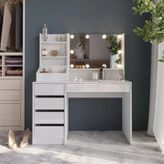 Tavolo da toeletta Sherry, Bianco/bianco lucido, 119.8 cm 4 parti
