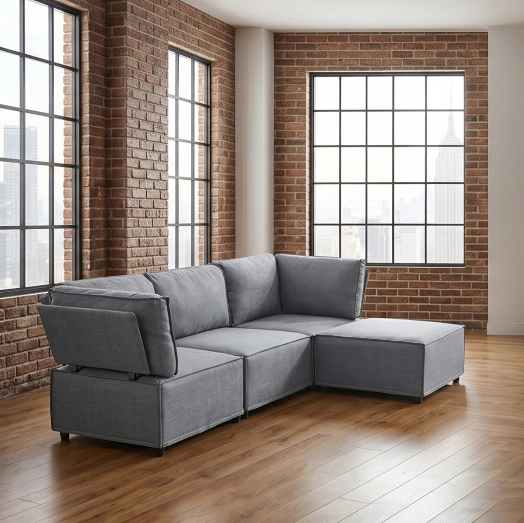 DIVANO Angolare Modulare 238x154 cm Grigio Chiaro