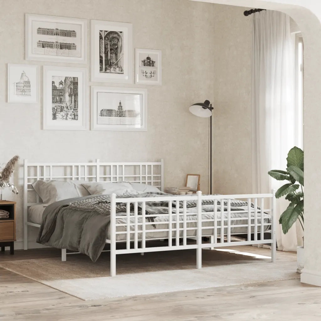 Letto matrimoniale | Letto per adulti | Giroletto con Testiera e Pediera Metallo Bianco 150x200 cm