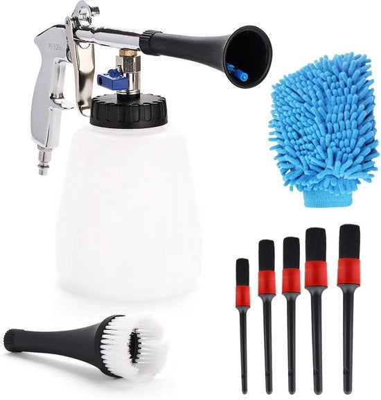 Pistolo di pulizia interiore, 60L, 6~9.2Bar, compressore interiore, spazzola e schiuma, con ombrello e set di borsette per autodashboard e rivestimenti in pelle