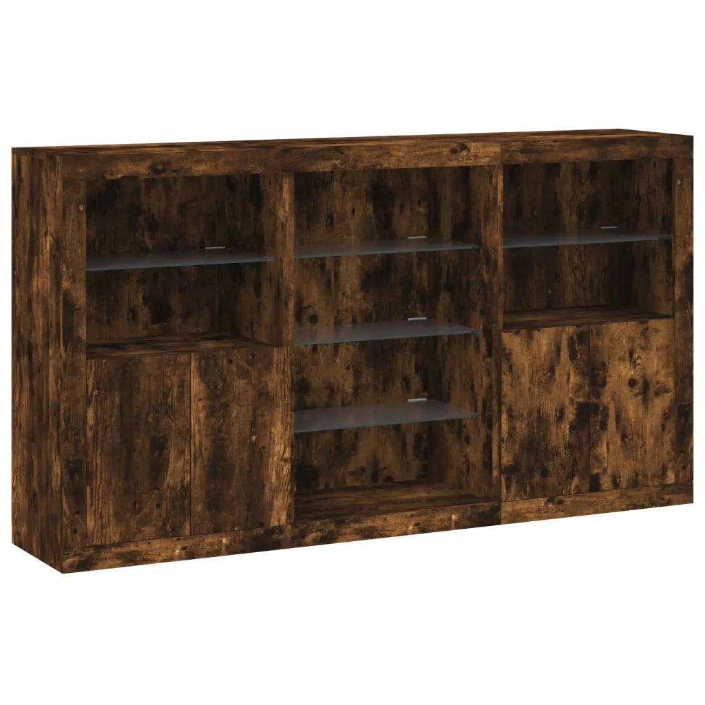 Credenza con Luci LED-Buffet-Armadio da cucina Rovere Fumo 181,5x37x100 cm 618501