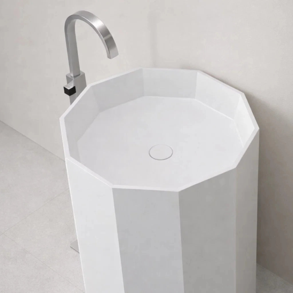 Lavabo da centro stanza erik in artificial stone free standing bianco opaco *** confezione 1