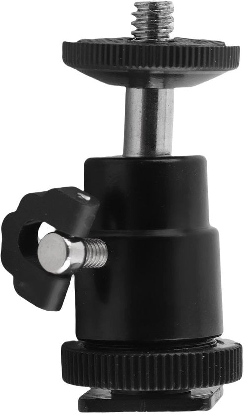 Supporto per Macchina Fotografica 360 Gradi in Alluminio - Corrosione Resistente - Montaggio a Viti 1/4 Pollici - Carico Massimo 2,5 kg - Dimensioni 6,5 x 4 x 2,5 cm - Stativo per Fotocamera
