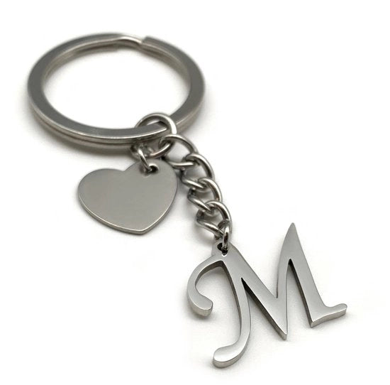 Hanger per Chiavi con Lettera a Forma di Cuore | Alfabeto A-Z | Maniglia per Chiavi in Acciaio Inossidabile | Regalo per Iniziale Nome Partner Amico Amica
