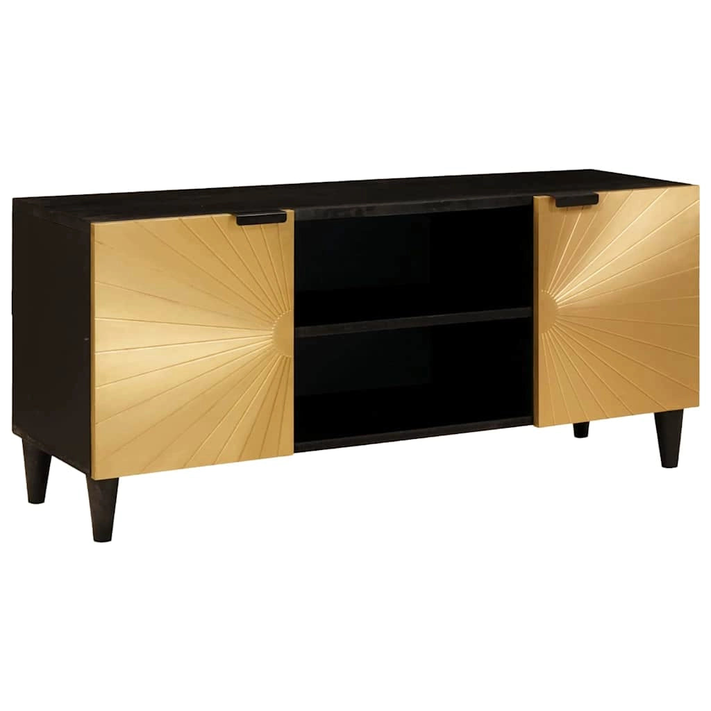 Mobile TV basso moderno ed elegante 105 x 33 x 46 cm con contenitore e ante in legno ingegnerizzato nero 02_0057756