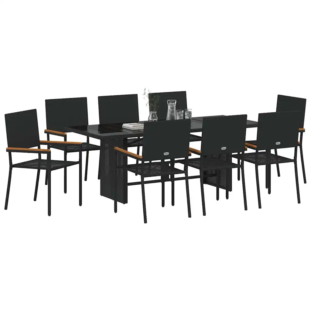 Set da Pranzo per Giardino 9 pcs Nero polyrattan 3365427