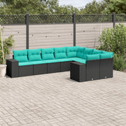 Set Divani da Giardino 9 pz con Cuscini Nero in Polyrattan 3223036