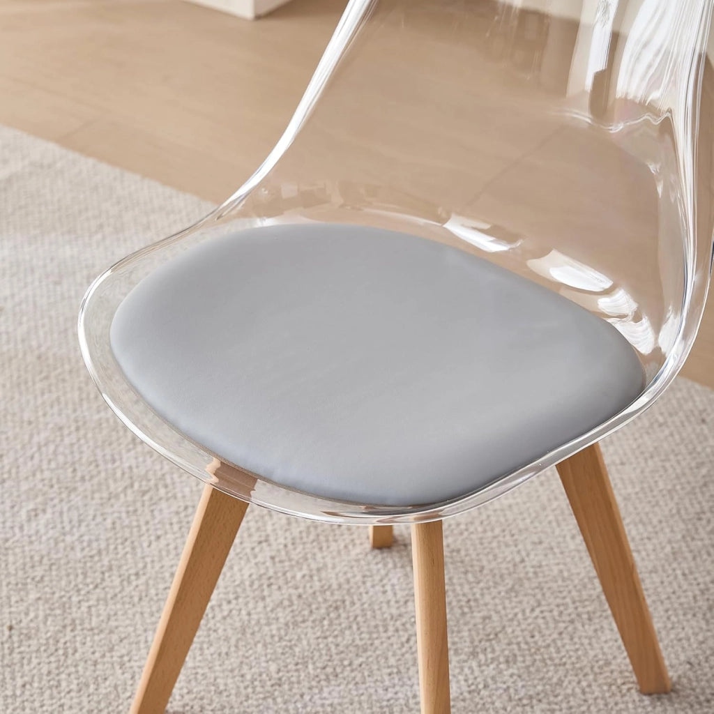 GrandCA HOME Set di 6 Sedie da Pranzo Nordiche con Schienale Trasparente, Sedia Imbottita con Sedile Imbottito in Tessuto di Lino (Grigio-PU)