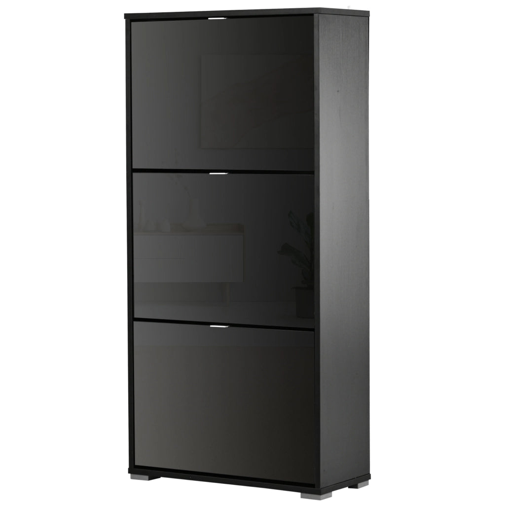 Armadio per Scarpe con 3 Cassetti ¨C Zephmum ¨C Nero 60x26x124 cm