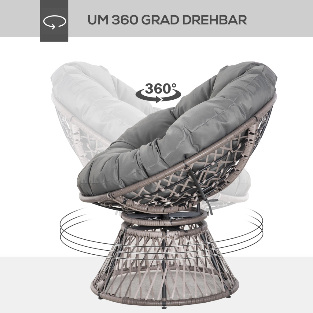 Poltrona a dondolo rotante in rattan grigio ¨C zephmum ¨C 97x87x86 cm