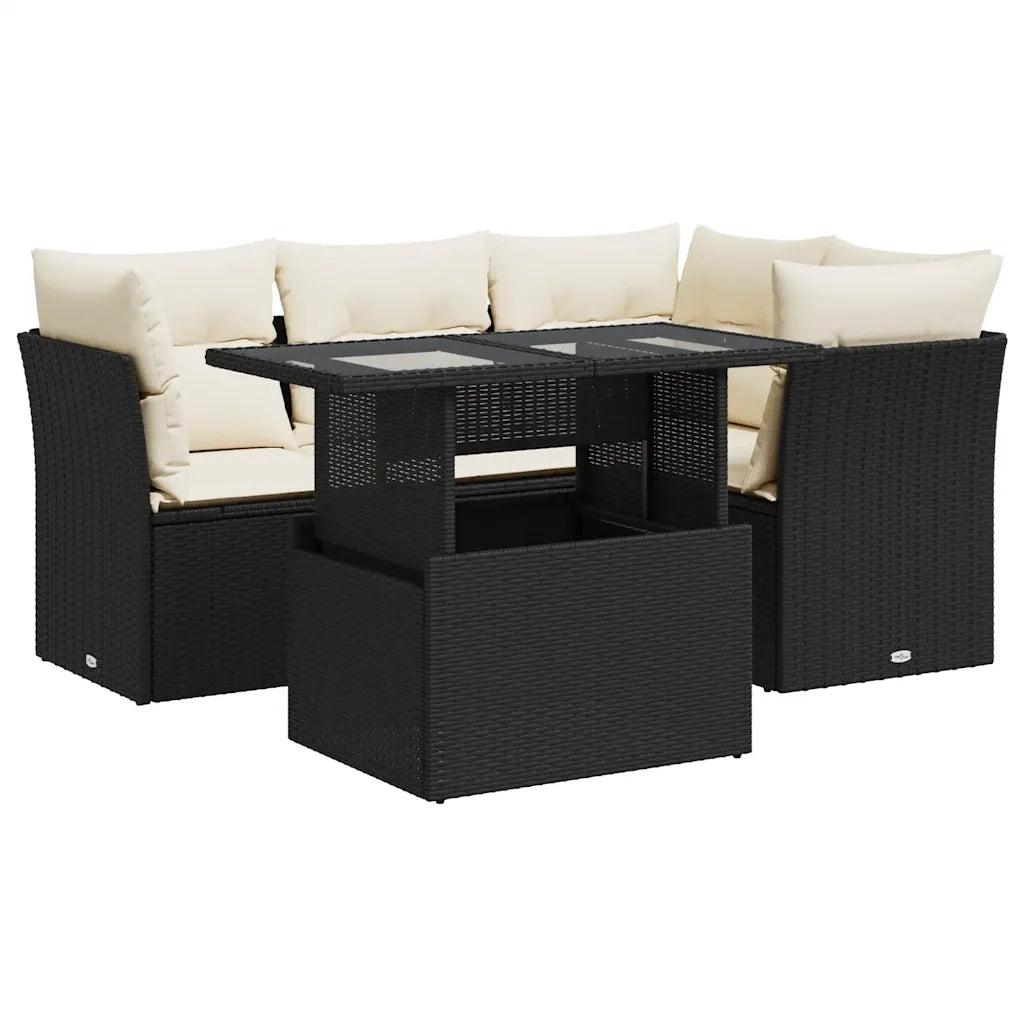 Set Divani da Giardino 5 pz con Cuscini in Polyrattan Nero 3326147
