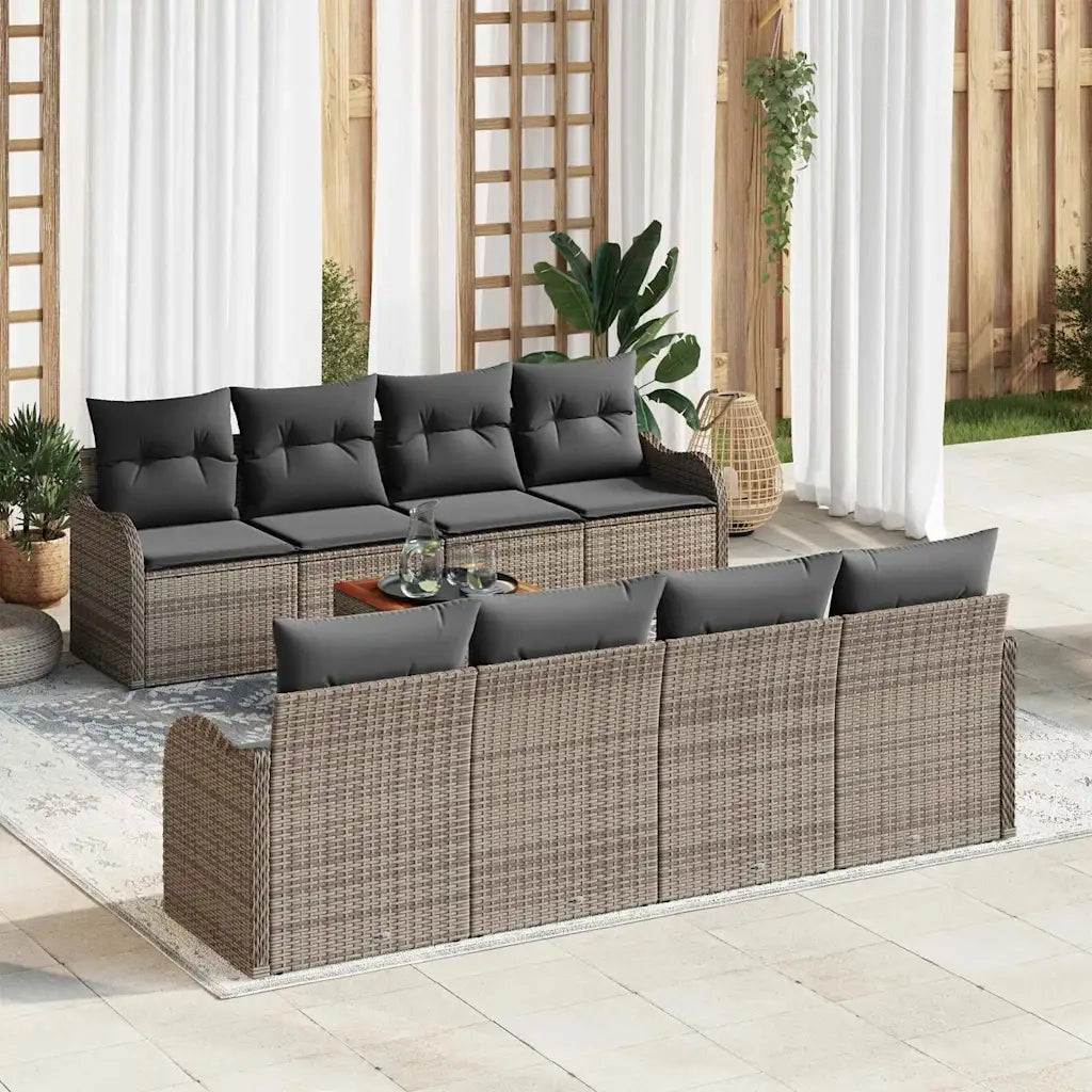Set Divano da Giardino 9 pcs Grigio polyrattan