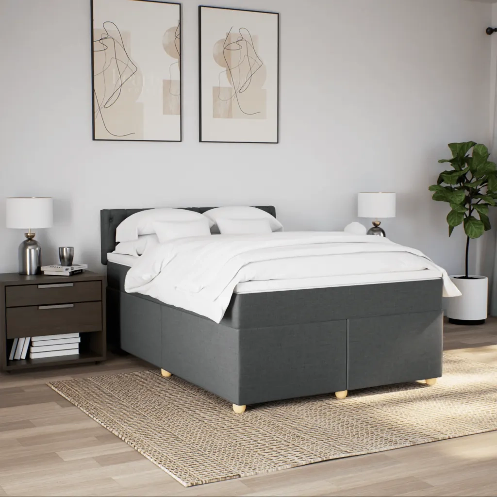 Giroletto a Molle con Materasso Grigio Scuro 140x200cm Tessuto