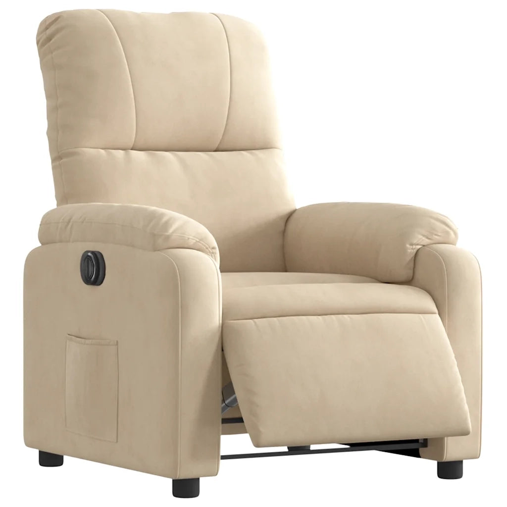 Divano Sedia-Poltrona Reclinabile Elettrica Crema in Tessuto di Microfibra 601551