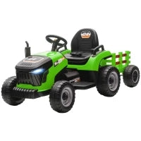 Trattore Elettrico per Bambini con Rimorchio Staccabile e Telecomando, in Plastica e Metallo, 139x58x55 cm, Verde
