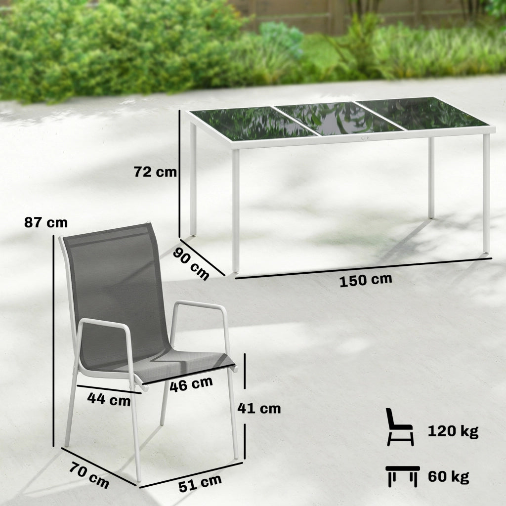 Set Tavolo e Sedie da Giardino con Vetro Temperato ¨C zephmum ¨C Grigio 6 Pezzi Pieghevoli