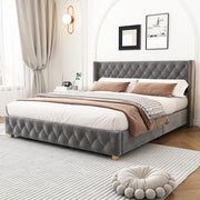 LETTO Imbottito 140x190 cm in velluto grigio con testiera capitonné