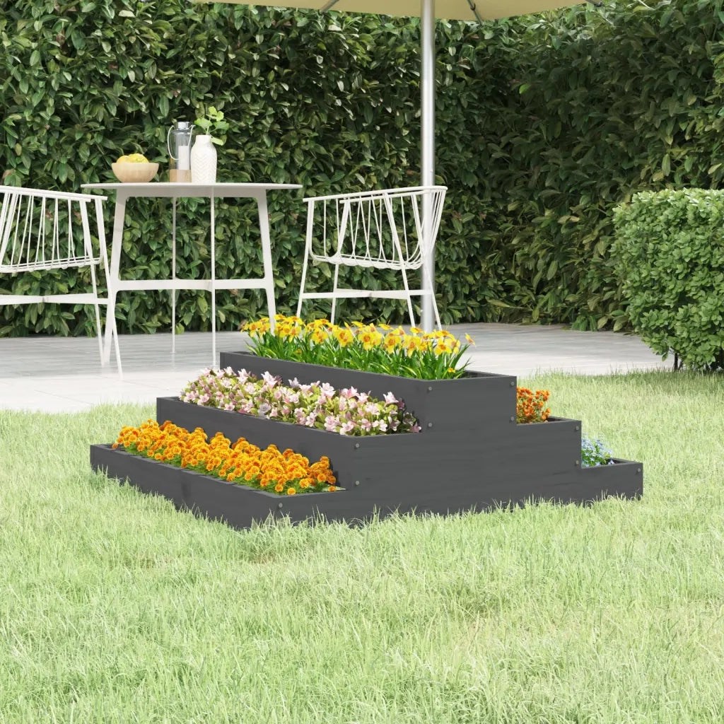 Fioriera | Cassetta per fiori | Vaso Grigia 80x80x27 cm in Legno Massello di Pino