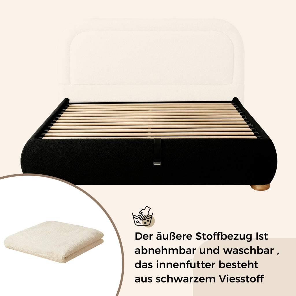 LETTO Contenitore 140x190 cm Bouclé Beige con sommier a doghe
