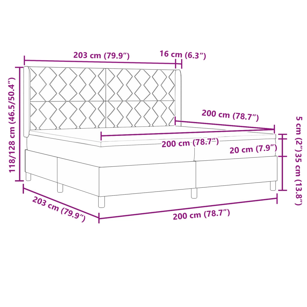 Letto a molle con materasso  Grigio chiaro 200x200 cm Tessuto