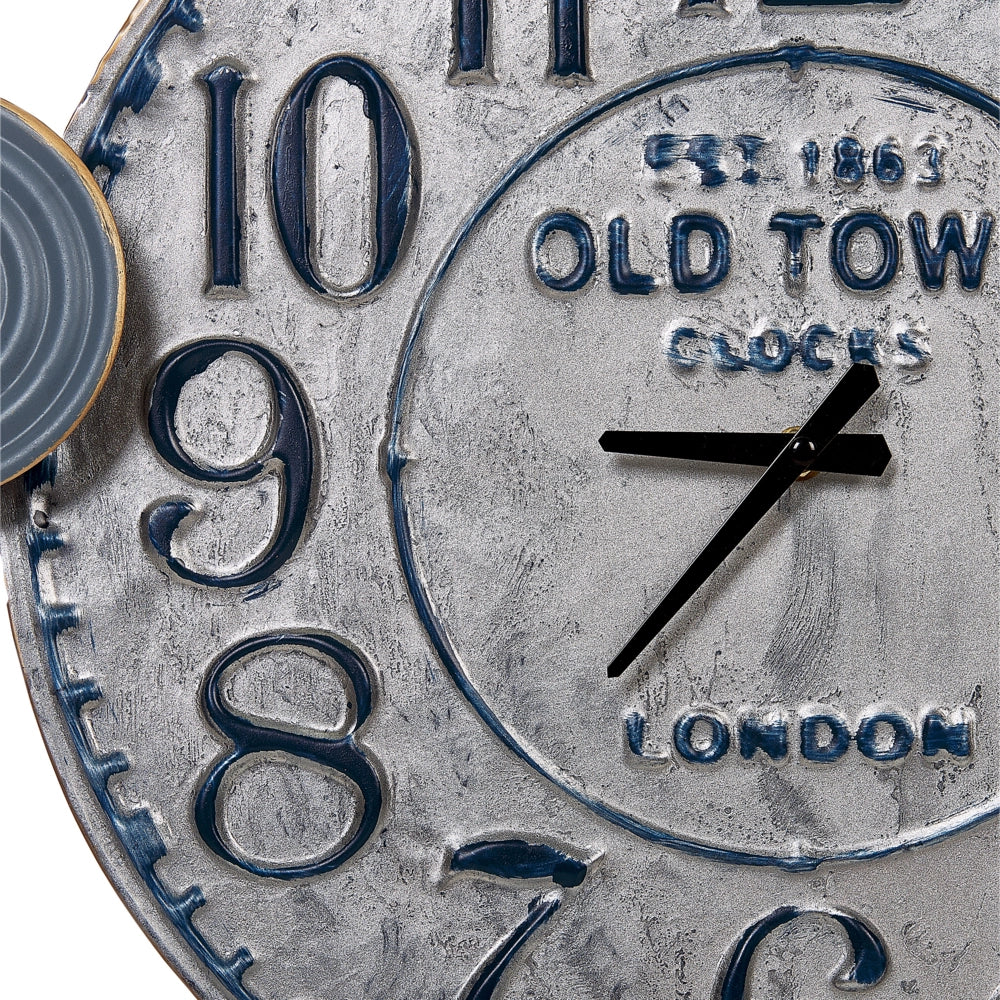 Orologio da parete in ferro nero con numeri arabi dettagli dorati blu stile moderno