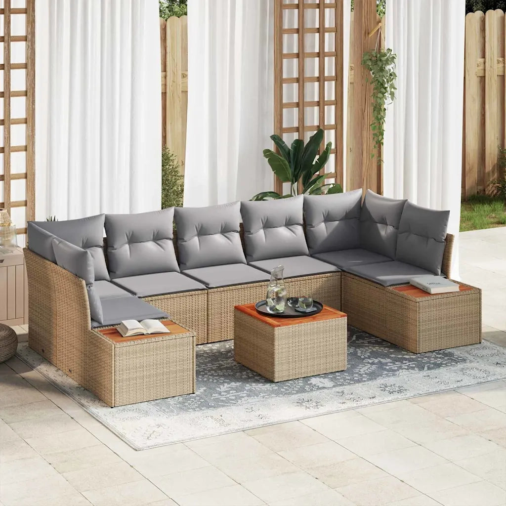 Set Divano da Giardino con cuscino 8 pcs Beige Poly Rattan