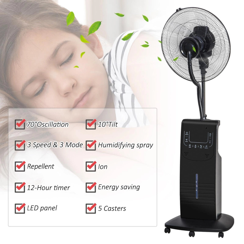 Ventilatore a Piantana Ø44,5 cm con Nebulizzatore ad Acqua e Telecomando Nero