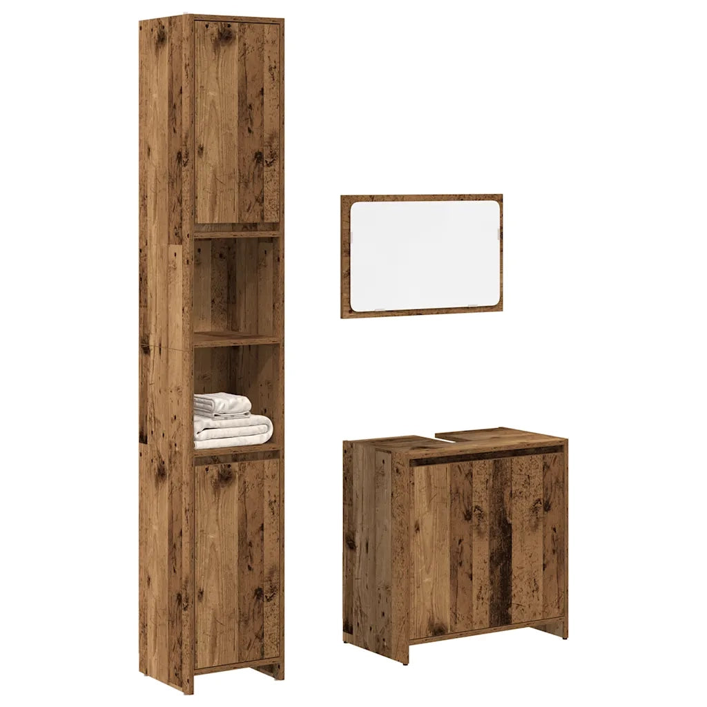 Set Mobili da Bagno 3 pz Legno Antico in Legno Multistrato 3328565