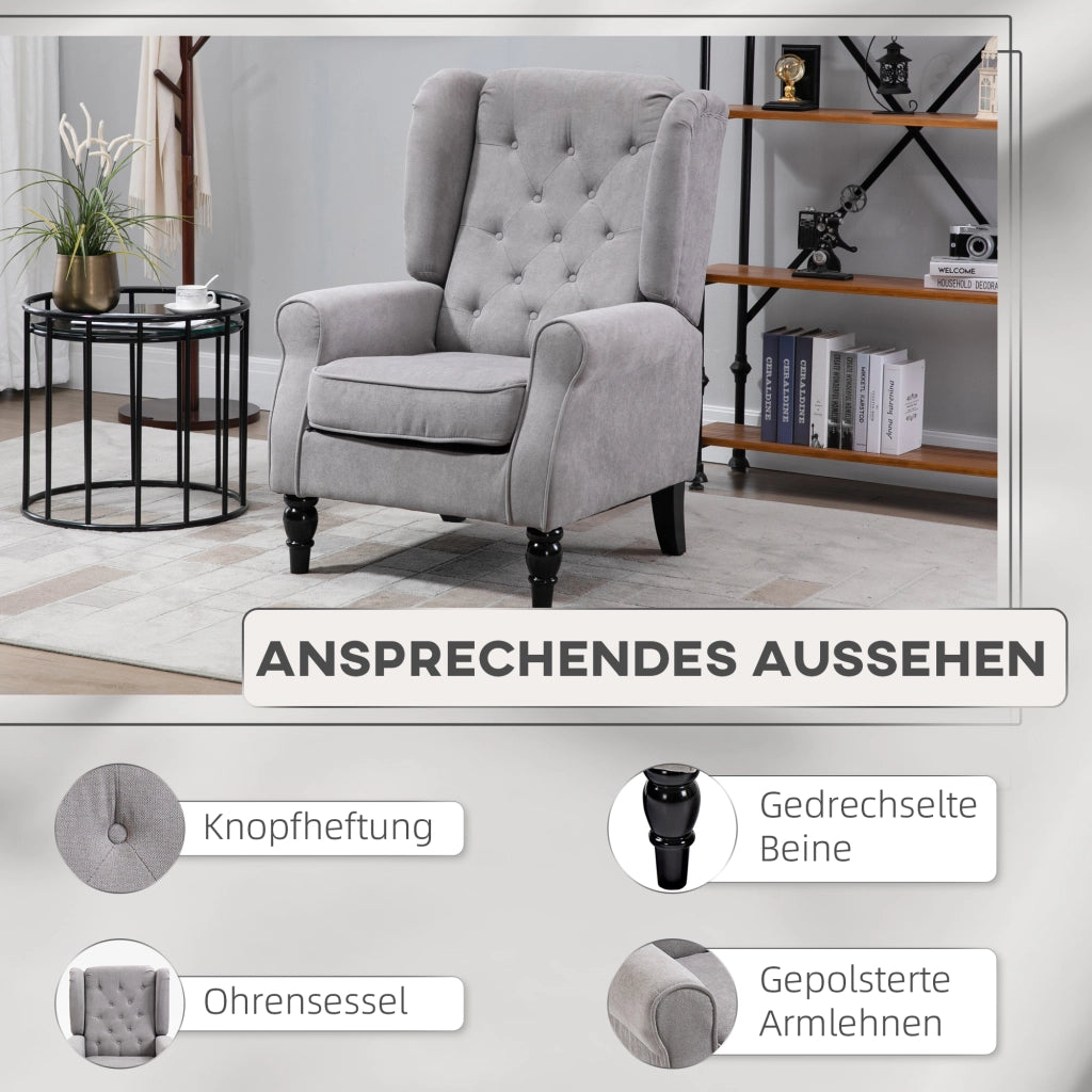Poltrona Relax con Cuscino e Poggiapiedi ¨C Zephmum ¨C Grigio, Tessuto, Legno