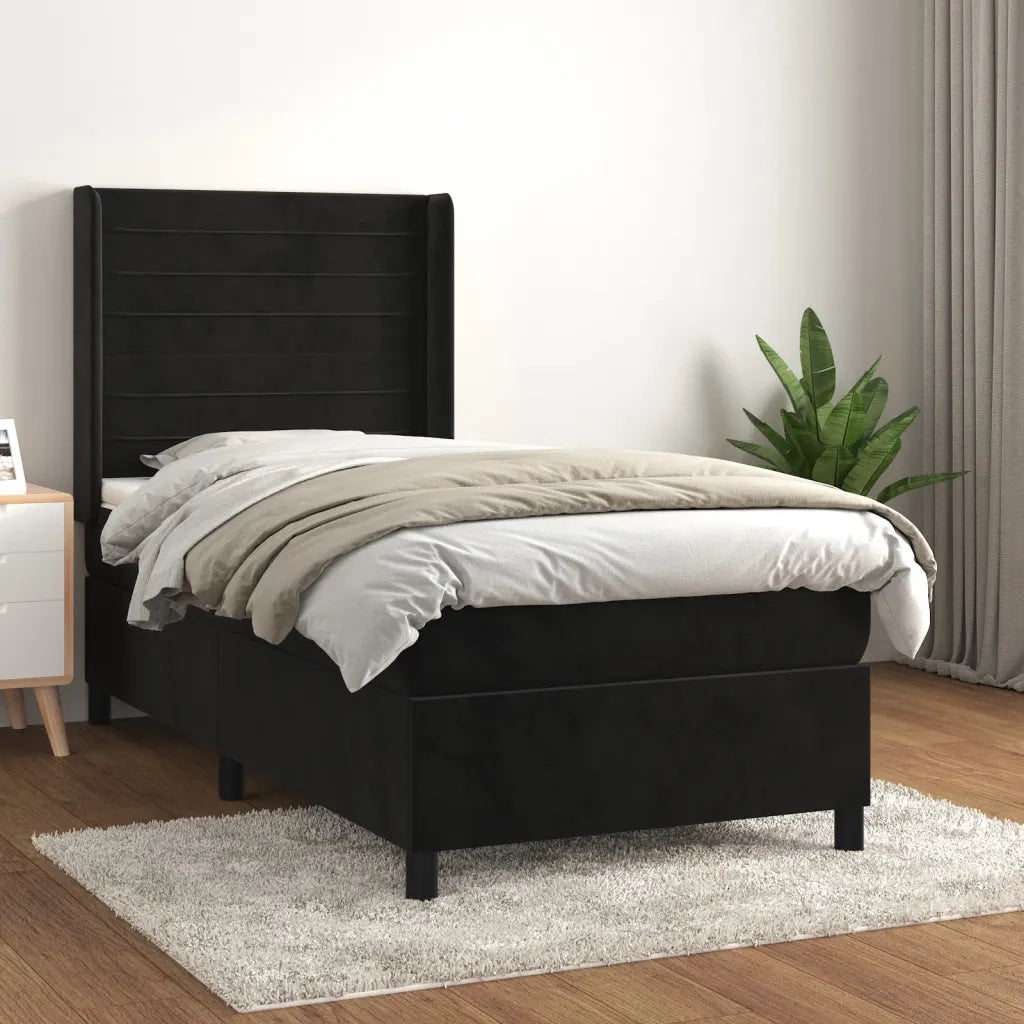 Giroletto a Molle con Materasso-Struttura Letto Nero 80x200 cm in Velluto 167485