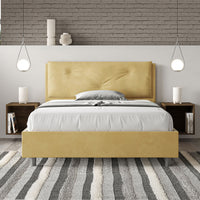 Letto Matrimoniale Francese 140x200 cm con Rete e Contenitore Imbottito in Microfibra Appia Large Ocra