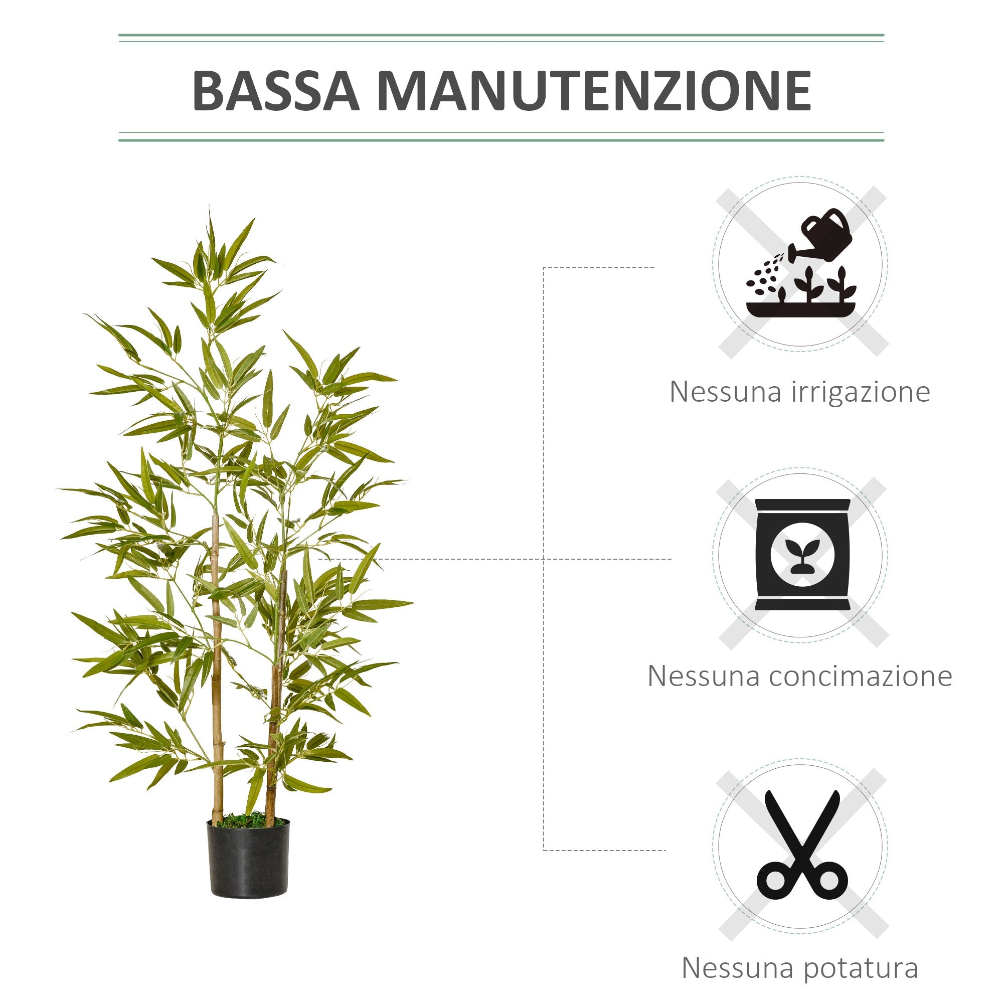 Pianta Artificiale di Bambù H120 cm con Vaso Verde