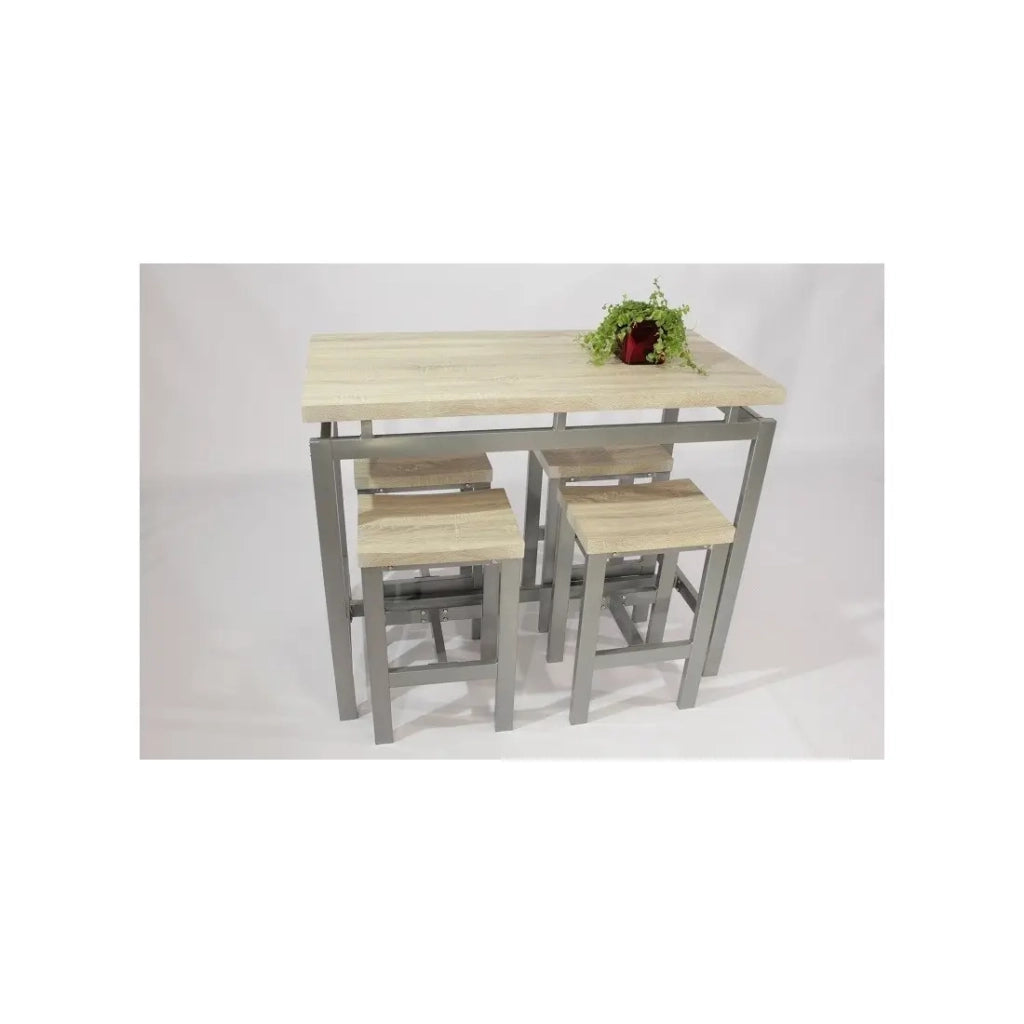 Set design tavolo alto, bar + 4 sgabelli LE MANS. Set moderno stile industriale, legno e metallo.