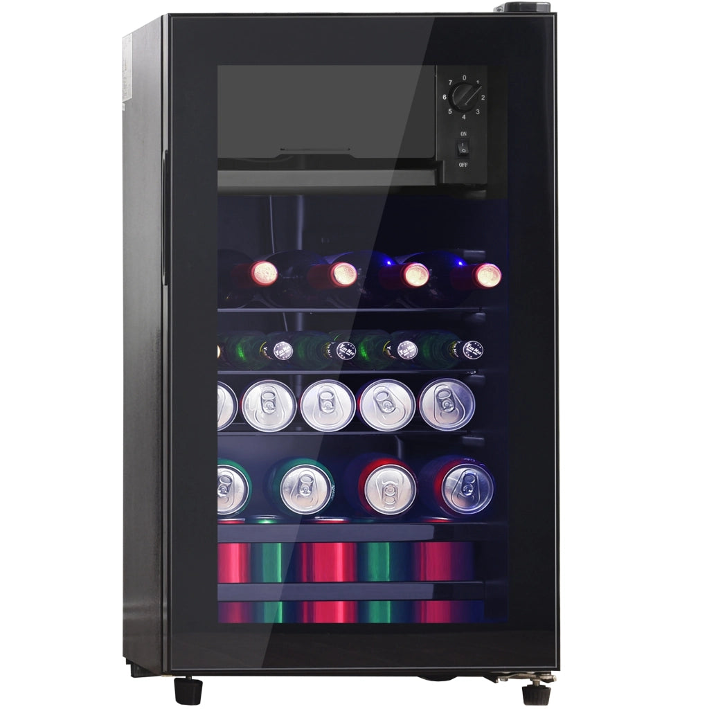 Frigorifero compatto 76L nero con congelatore 6L; LED; porta in vetro doppio e ripiani regolabili