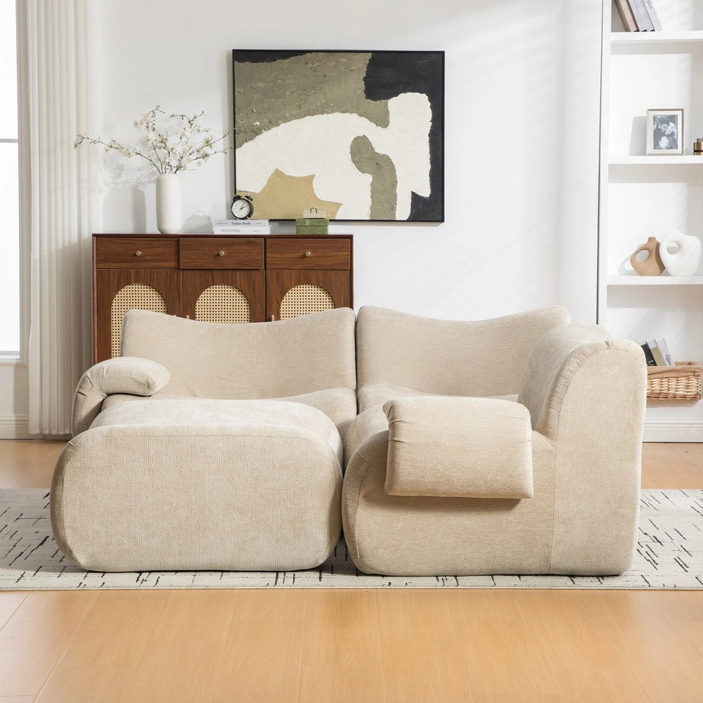Divano Modulare in Tessuto Chenille ¨C MINIMAL ¨C Grigio Chiaro, Morbido, Antimacchia