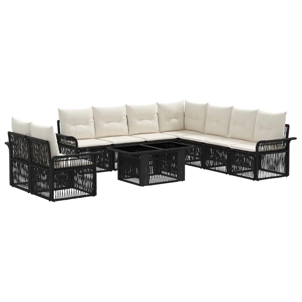 Set Divano da Giardino 10 pz Nero e Bianco Crema polyrattan 3436657