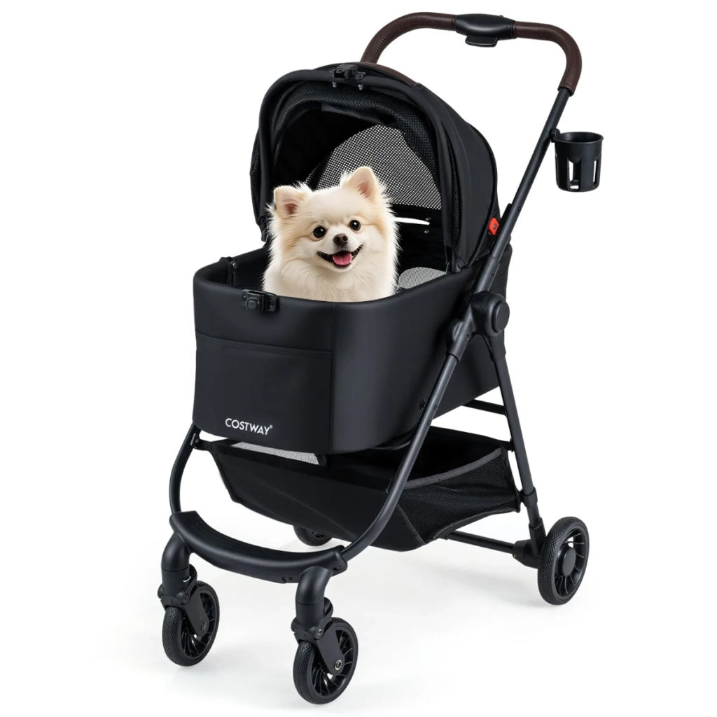 Passeggino pieghevole 3 in 1 per cani dimensioni 76 x 53 x 100 cm con cuscino lavabile e capottina regolabile in metallo nero codice 20_0018000.