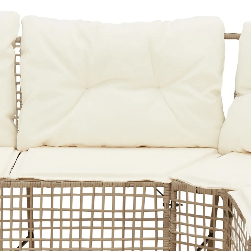 Divano da Giardino a L con Cuscini e Pouf Beige in Polyrattan