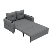 Divano letto 2 posti - con funzione letto; portabicchieri e USB - in cotone lino grigio
