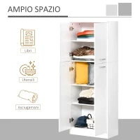 Armadio Multiuso a 4 Ante con Mensole Regolabili in MDF, 59x31x155cm, Bianco